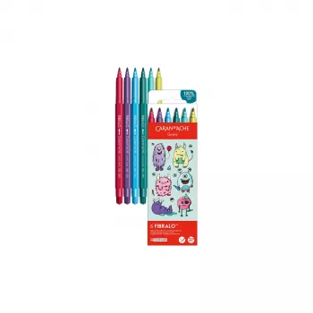 CARAN D'ACHE Fibralo Kawaii Monsters flomastri, set 6, na vodni osnovi, črnilo topno v vodi, uporaba suho ali mokro (185.801)