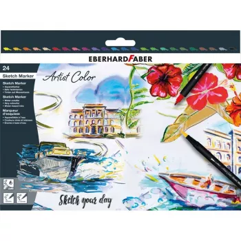 Faber-Castell Eberhard Faber Artist Color set dvojnih brush pisal z 24 pisali, konice fineliner in brush, različne barve 558224