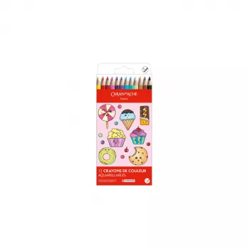 Caran d'Ache Swisscolor Kawaii Candy akvarelne barvice, set 12, šestrobne, cedrovina 1285.802