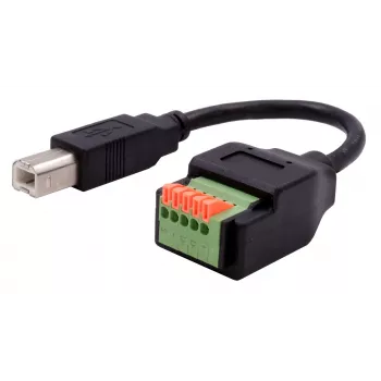 EXSYS USB-B vtič na 5-pinski terminalblock adapter kabel s tipko, USB 2.0, 15 cm EX-49131