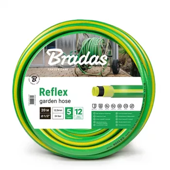Bradas REFLEX vrtna cev, 1/2 palca, 50 m, 5-slojna s poliestrsko TRICOT ojačitvijo, zeleno-rumena WFR1/250