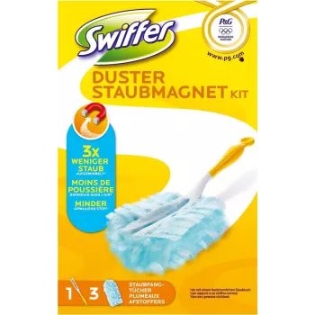 Swiffer Staubmagnet začetni komplet Olympia – komplet za suho brisanje prahu z ročajem in 5 elektrostatičnimi krpami