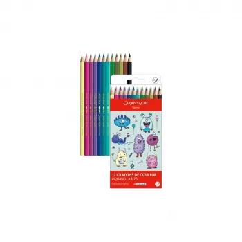 Caran d'Ache Swisscolor Kawaii Monsters barvice, topne v vodi, set 12, šestkotna cedrovina 1285.801