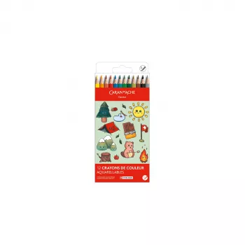 Caran d'Ache Swisscolor Kawaii Swiss akvarelne barvice, set 12 kosov, cedrovina, šestkotne 1285.804