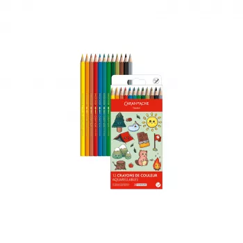 Caran d'Ache Swisscolor Kawaii Swiss akvarelne barvice, set 12 kosov, cedrovina, šestkotne 1285.804
