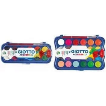 GIOTTO set pokrivnih barv, 12 barv, 30 mm lončki, visoka pokrivnost, plastična škatlica, s čopičem (F351200)