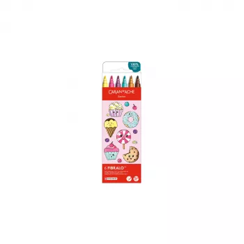 CARAN D'ACHE Fibralo Kawaii Candy flomastri, set 6 kosov, na vodni osnovi, topno črnilo v vodi, uporaba suho ali mokro (185.802)