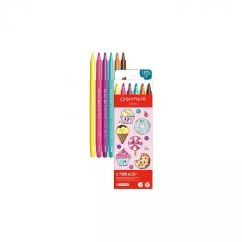 CARAN D'ACHE Fibralo Kawaii Candy flomastri, set 6 kosov, na vodni osnovi, topno črnilo v vodi, uporaba suho ali mokro (185.802)