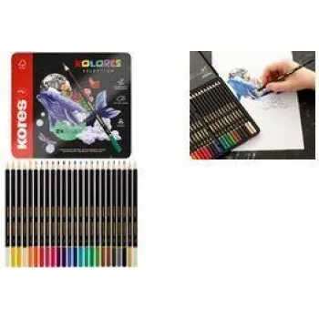 Kores KOLORES SELECTION trikotni barvni svinčniki, 24 različnih barv, lipov les, popolnoma zlepljena mina, nelomljivi, ergonomski BB93325