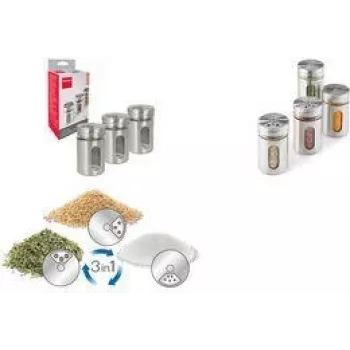Metaltex Shake Line set dozirnikov za začimbe, 3 deli, steklo s pokrovi iz nerjavnega jekla in plastike, vsak 100 ml 259851000