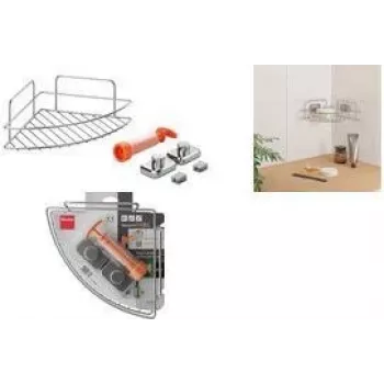 Metaltex Reflex LUXY & VacuumFix kotna polica, srebrna, 1 nadstropje, montaža brez vrtanja 403330000