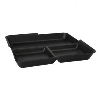 PAPSTAR Circulware večkratni pladenj, pravokoten, 3 predelki, črn, polipropilen s 30 % mineralnih polnil, 1 kos (97023)