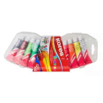 Kores set tempera barv, 12 visoko pigmentiranih barv v 12 ml aluminijastih tubah, mešljive, plastična škatlica FF72412