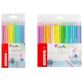 Kores Kolores Pastel trikotni barvni svinčniki, 12 različnih pastelnih barv, 3 mm mina, visoka pigmentacija, kartonska škatla BB93311