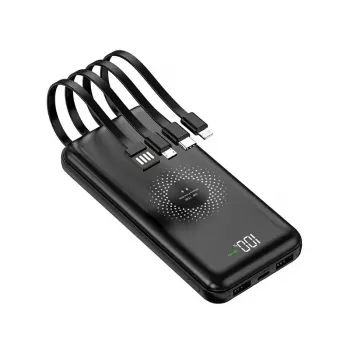 MRDISC PB-LEOsmart 10000mAh brezžična powerbank z vgrajenimi kabli, PD22.5W hitro polnjenje, 15W brezžična izhodna moč, črn