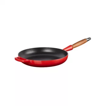 LE CREUSET litoželezna ponev z lesenim ročajem 28 cm rdeča