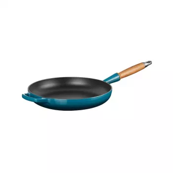 LE CREUSET litoželezna ponev z lesenim ročajem Ø28cm modra