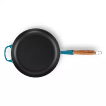 LE CREUSET litoželezna ponev z lesenim ročajem Ø28cm modra