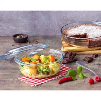 Pyrex Essentials 3L okrogla steklena posoda s pokrovom, borosilikatno steklo, Ø22cm