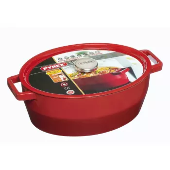 Pyrex litoželezna ovalna posoda 5,8L, rdeča, 33x25cm
