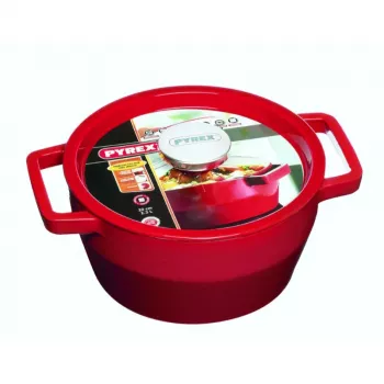 Pyrex litoželezna lonec 3,6L okrogel Ø24cm rdeč