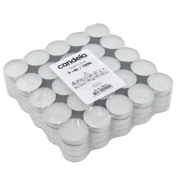 CANDELA čajne svečke 100 kosov, bele, neparfumirane, 4 ure gorenja