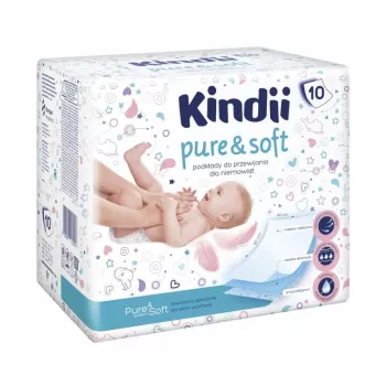 Kindii Pure & Soft previjalne podloge 60x60 cm, paket 10 kosov, nepremočljive enkratne podloge, bele