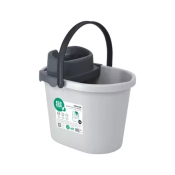 ECO EGO ovalno vedro s ploščatim stiskalnikom na gumb, 10 L, sivo/zeleno, polipropilen