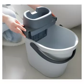 ECO EGO ovalno vedro s ploščatim stiskalnikom na gumb, 10 L, sivo/zeleno, polipropilen