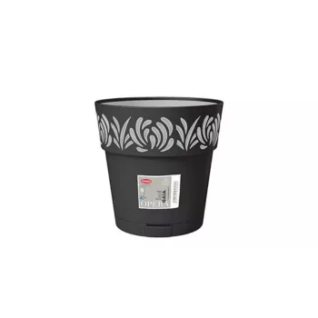 STEFANPLAST Gaia cvetlični lonec s podstavkom, okrogel, premer 20 cm, višina 19 cm, 6 L, črn