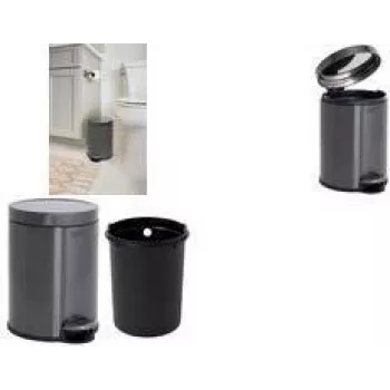 Rubbermaid Pedalna posoda za odpadke, okrogla, 6 litrov, temno sivo nerjavno jeklo z odstranljivo plastično notranjo posodo 2179250