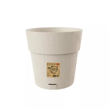 STEFANPLAST Ethica okrogel cvetlični lonec s podstavkom, bel, premer 25 cm, višina 25 cm, 12,3 L, UV in proti zmrzali odporen polipropilen, notranja/zunanja uporaba