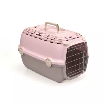 STEFANPLAST Transportna škatla Horizon 1 s kovinskimi vrati 48x32x30cm roza/siva