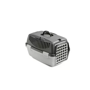 STEFANPLAST transportna škatla Gulliver 1 s plastičnimi vrati 48x32x31cm temno siva/svetlo siva