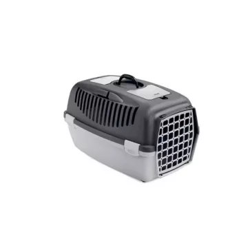 STEFANPLAST transportna kletka Gulliver 2 s plastičnimi vrati 55x36x35cm temno siva/svetlo siva