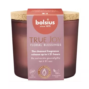 BOLSIUS True Joy dišeča sveča v steklu s plutovinastim pokrovom, Floral Blessings, Ø66x83mm