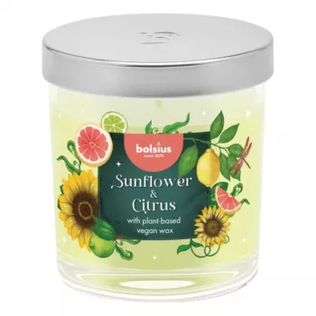BOLSIUS Floral Fusion dišeča sveča v kozarcu, sončnica in citrusi, Ø80x72mm