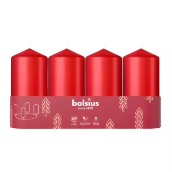 BOLSIUS sveča valj 4 kosi Ø100x48 mm rdeča