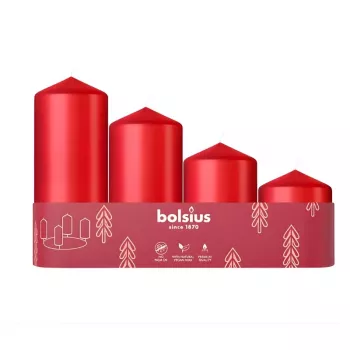 BOLSIUS sveča valj 4 kosi Ø120, 100, 80, 60x48mm rdeča