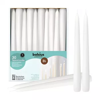 BOLSIUS profesionalne namizne sveče bele 250/24mm paket 30 kosov