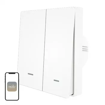MOES ZS-B-EU2 ZigBee 2-kanalno stikalo za luči, brez nevtralnega vodnika, belo