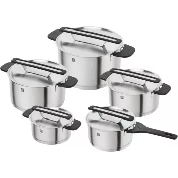 ZWILLING MORE 5-delni komplet posode iz nerjavnega jekla s steklenimi pokrovi, primerno za indukcijo