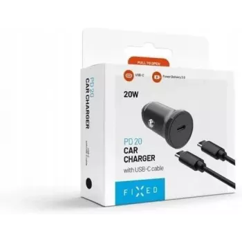 FIXED USB-C polnilnik za avto 20W s kablom USB-C na USB-C - črn FIXCC20N-CC-BK