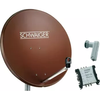 SCHWAIGER SAT sistem 80 cm za 6 uporabnikov Quattro LNB (brez stikala) opečnato rdeč z multistikalom 5/6