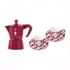 Bialetti Candyland Moka Express 3TZ ročni aparat za kavo set, 150 ml, rdeč + 2 skodelici