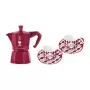 Bialetti Candyland Moka Express 3TZ ročni aparat za kavo set, 150 ml, rdeč + 2 skodelici