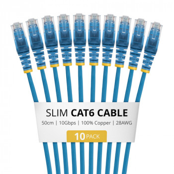 StarTech.com N6PAT50CMBLS10PK Slim Cat6 patch kabel, RJ45, 0,5 m, moder, 10 kosov