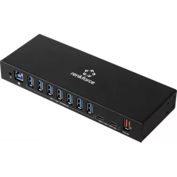 Renkforce RF-7403762 USB zvezdišče 10 vrat USB-A, USB-C® USB 3.2 Gen1 5 GBit/s za industrijske aplikacije, črno RF-IH10-100
