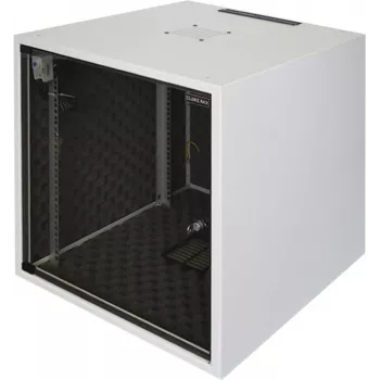 Silence Rack Office 12U 19 inch zvočno izolirana omara s tihim ventilatorjem in steklenimi vrati, 600 x 600 mm, svetlo siva (SRO126060)