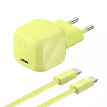 Belkin BOOST Charge USB-C/USB-C 30W PD polnilnik s PPS, Citrus + 2 m USB-C kabel (WCA008KQ2MGR-B6)